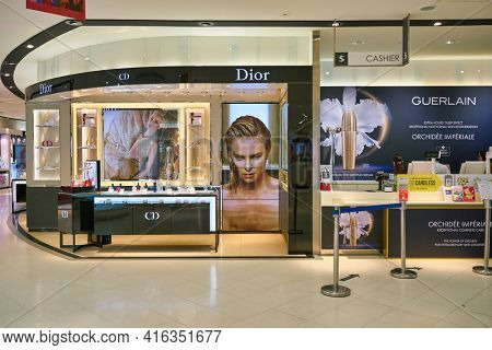 KUALA LUMPUR, MALAYSIA - CIRCA JANUARY, 2020: Christian Dior fragrances on display at Suria KLCC shopping mall in Kuala Lumpur.