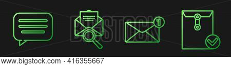 Set Line Envelope, Speech Bubble Chat, Envelope With Magnifying Glass And Envelope And Check Mark. G