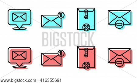 Set Line Delete Envelope, Speech Bubble With Envelope, Envelope And Delete Envelope Icon. Vector