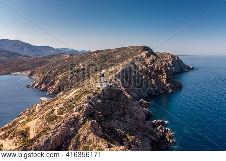 Aerial View Of Revellata Lighthouse On A Rocky Promontory Near Calvi In The Balagne Region Of Corsic