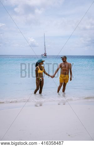 Small Curacao Island Famous For Day Trips And Snorkeling Tours On White Beaches Blue Clear Ocean, Cu