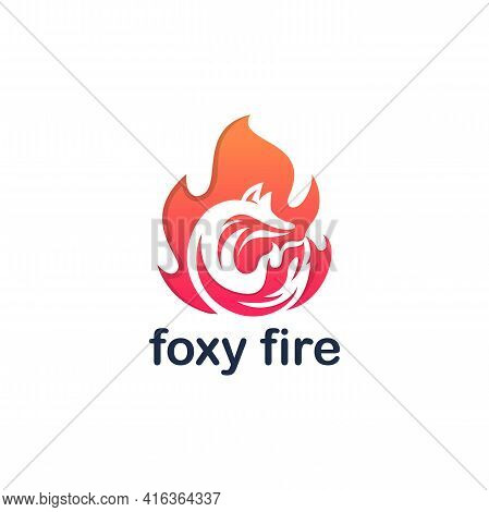 Abstract Fire Shape Combined With Fox Silhouette Logo Design. Vector Logo Illustration. Graphic Desi