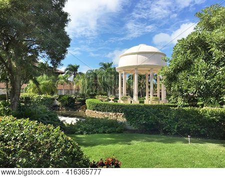 PUNTA CANA, DOMINICAN REPUBLIC - DEC 20, 2016: Wedding Gazebo at Dreams Resort and Spa, Punta Cana. The resort is one of several properties in the AMResorts Collection.