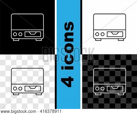 Set Line Old Video Cassette Player Icon Isolated On Black And White, Transparent Background. Old Bea