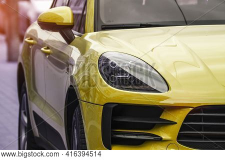 Sport Car Yellow Details Lights And Mirrors Aerodynamics Crossover