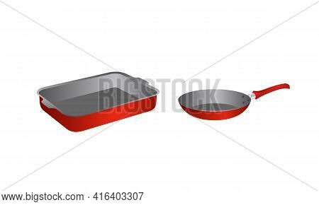 Baking Tray And Frying Pan Isolated On A White Background.