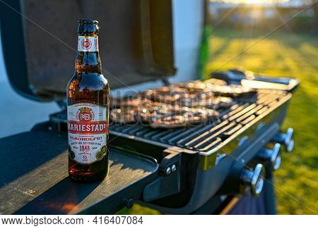 Bbq And Non Alcoholic Beer Mariestads In Evening Light