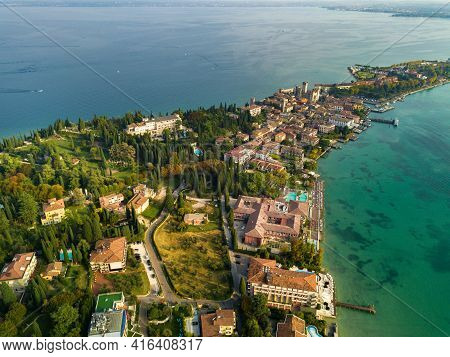 Top View Of Scaligera Castle And Sirmione On Lake Garda.italy.tuscany