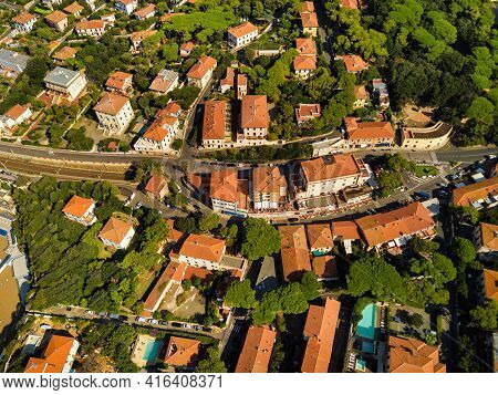 Top View Of The City And The Promenade Located In Castiglioncello In Tuscany. Italy, Livorno