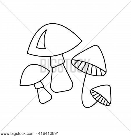 Linear Black White Mushrooms Icon. Can Be Used As A Sticker, Symbol Or Sign. Simple Stock Vector Ill