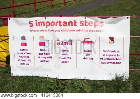 Social Distancing Sign At School Playground Road Crossing