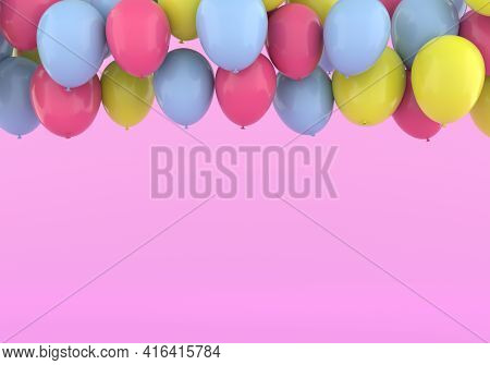 A Vivid Illustration Of Pastel Colored Balloons On A Pink Glamorous Background. 3d Render