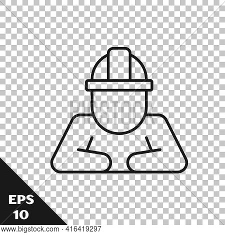 Black Line Builder Icon Isolated On Transparent Background. Construction Worker. Vector