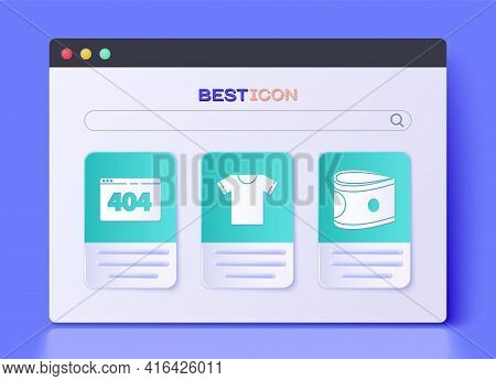 Set T-shirt, Page With A 404 Error And Stacks Paper Money Cash Icon. Vector