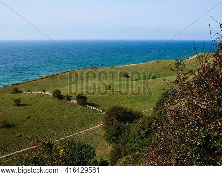 Typical Beautiful Natural Danish Coastline Beach Landscape In The Summe Aero Island Fyn Funen Denmar