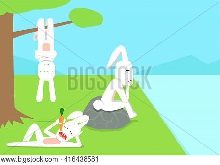 Rabbit Acting In Boring Time, Vector Cartoon Art