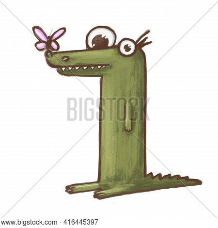 Cute Funny Crocodile, Hand Drawn Clipart, Lovely Illustration