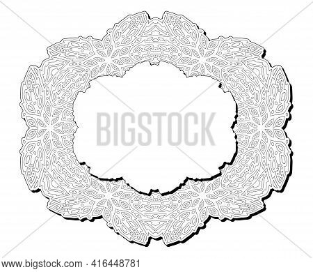 Beautiful Monochrome Illustration For Adult Coloring Book Page With Isolated Abstract Rame And White