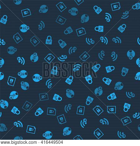 Set Document And Lock, Lock Check Mark, Wifi Locked And Cd Or Dvd Disk With On Seamless Pattern. Vec