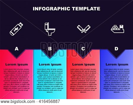 Set Line Usb Flash Drive, Toilet Bowl, Crossed Meat Chopper And Cargo Ship. Business Infographic Tem