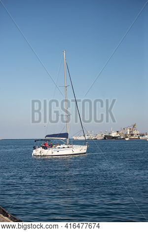 Sevastopol. Crimea. Autumn 2020. Yacht Of The Black Sea School In Streletskaya Bay. Students Conduct