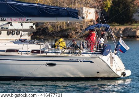 Sevastopol. Crimea. Autumn 2020. Yacht Of The Black Sea School In Streletskaya Bay. Students Conduct