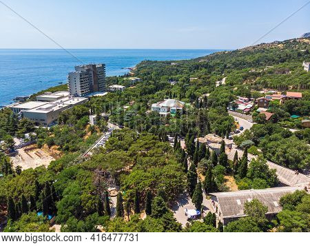Foros, Crimea - July 4. 2019. View Of Foros Village And The Black Sea