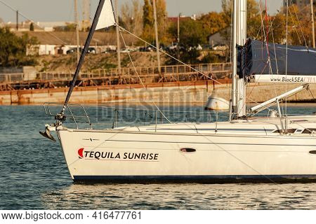 Sevastopol. Crimea. Autumn 2020. Yacht Of The Black Sea School In Streletskaya Bay. Students Conduct