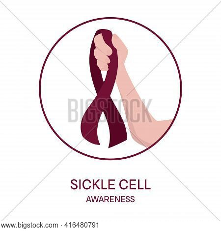 Sickle Cell Awareness Ribbon In Hand Medical Illustration