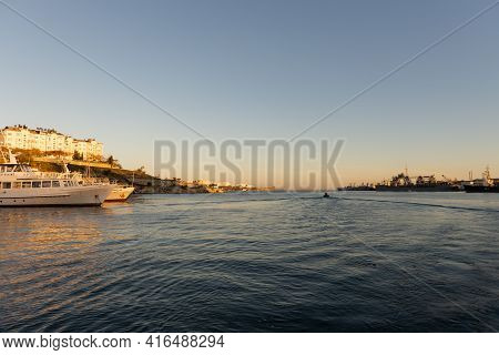 Sevastopol. Crimea. Autumn 2020. Ships At The Pier In The Streletskaya Bay Of Sevastopol.