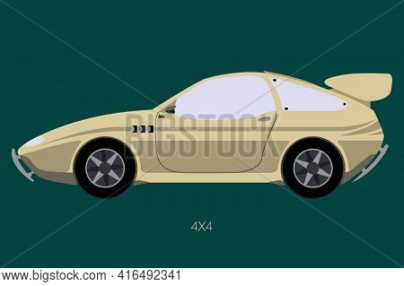 Coupe Road Car Side View, Flat Design, Side View