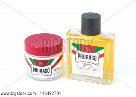 Proraso Pre-shave Cream And After Shave Lotion Isolated On White Illustrative Editorial