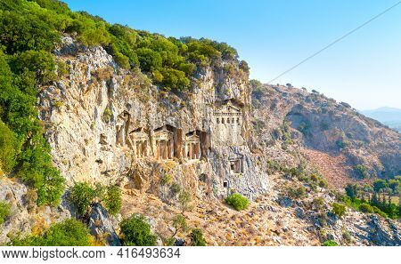 Famous Lycian Tombs Of Ancient Caunos Town, Dalyan, Turkey