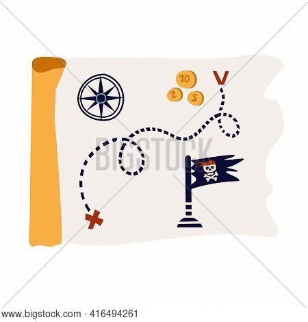 Vector Illustration. Decorative Treasure Map With Plan. Poster, Postcard, Poster For The Interior.