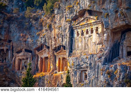 Famous Lycian Tombs Of Ancient Caunos Town, Dalyan, Turkey