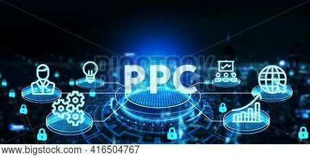 Pay Per Click Payment Technology Digital Marketing Internet Concept Of Virtual Screen. Ppc 3d Illust