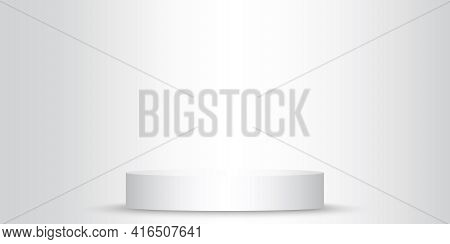 Gray Podium On Light Background. Empty Product Stand. Platform Studio. Stock Image. Vector Illustrat