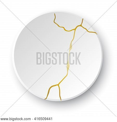 Gold Kintsugi Crack. Broken And Crack Effect, Craquelure And Damaged Texture. Vector Illustrations C