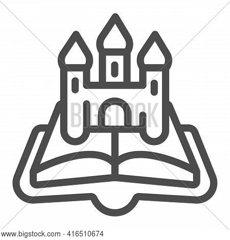 Open Book Castle Line Icon, Children Book Day Concept, Castle, Queen, King Vector Sign On White Back