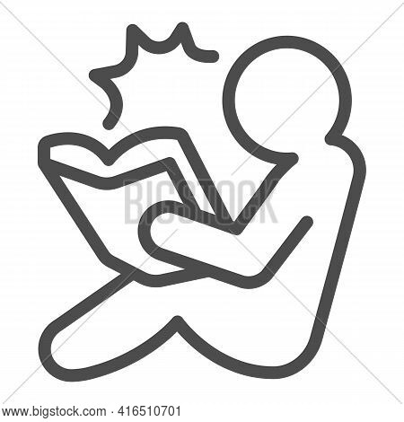 Person Reading Book Line Icon, Children Book Day Concept, Man Reading Vector Sign On White Backgroun