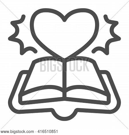 Open Book Novel Line Icon, Children Book Day Concept, Book And Novel Vector Sign On White Background