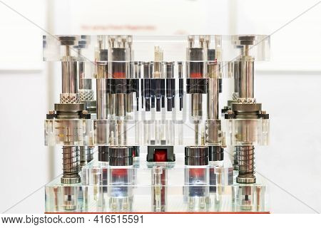 Acrylic Or Clear Plastic Mold Show Various Component Such As Ejector Pin Spring Bush Bearing And Pos