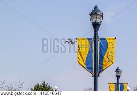 Frederick, Md, Usa 04-07-2021: Abstract Concept Image Featuring Stylish Lamp Posts In The Carroll Cr