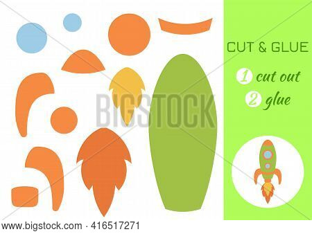 Cut And Glue Paper Cartoon Green Rocket. Cut And Paste Craft Activity Page. Educational Game For Pre