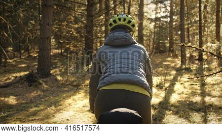 The Woman Travel On Mixed Terrain Cycle Touring With Bike Bikepacking. The Traveler Journey With Bic