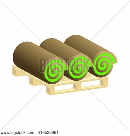 Turf Rolls.lawn Rolls On Pallet.vector Isometric And 3d View.