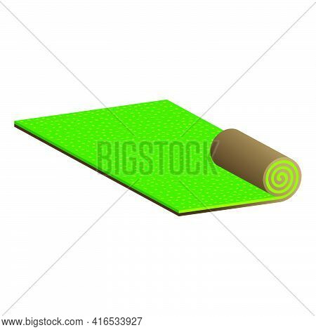Lawn Roll With Brown Soil.turf Roll Of Green Grass.vector Isometric And 3d View.