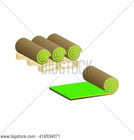 Turf Rolls.lawn Rolls On Pallet.vector Isometric And 3d View.