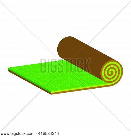 Lawn Roll With Brown Soil.turf Roll Of Green Grass.vector Isometric And 3d View.