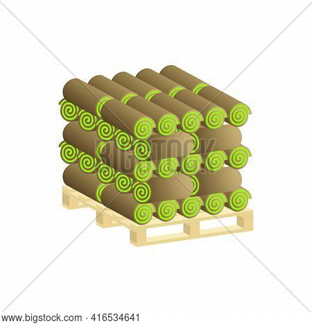 Turf Rolls.lawn Rolls On Pallet.vector Isometric And 3d View.